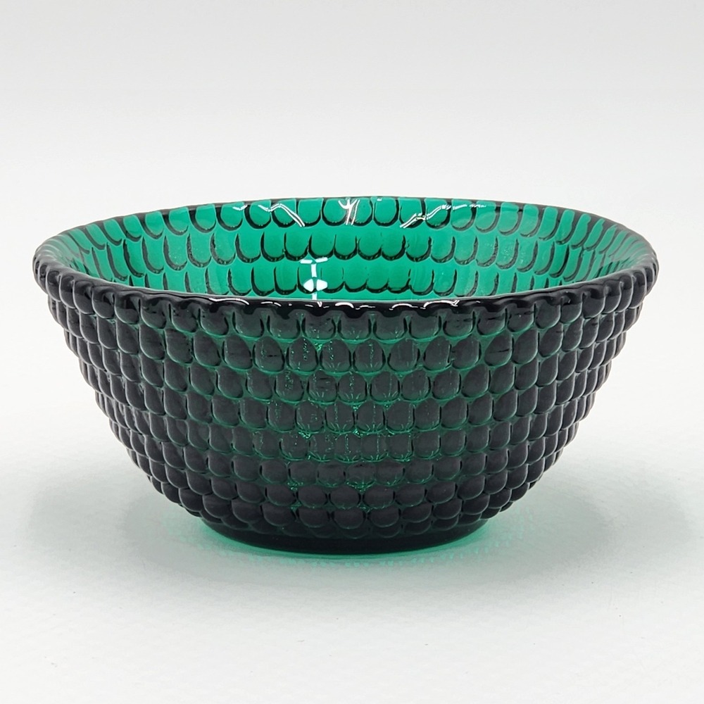 Vintage Blenko 943S Glimmer Emerald Green Hobnail Glass Bowl 6 Inch USA